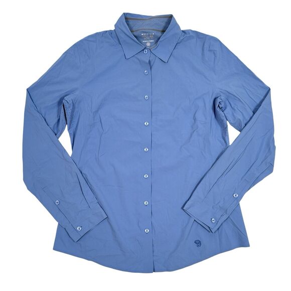 Mountain Hardwear Shirt Women’s Size 8 Blue Button Up Hiking Camp Vented Stretch - Picture 1 of 11